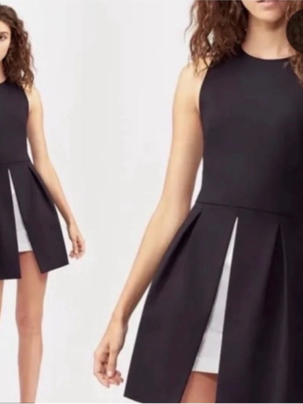 Alice + Olivia Black Sleeveless Mini Dress with White Underlayer